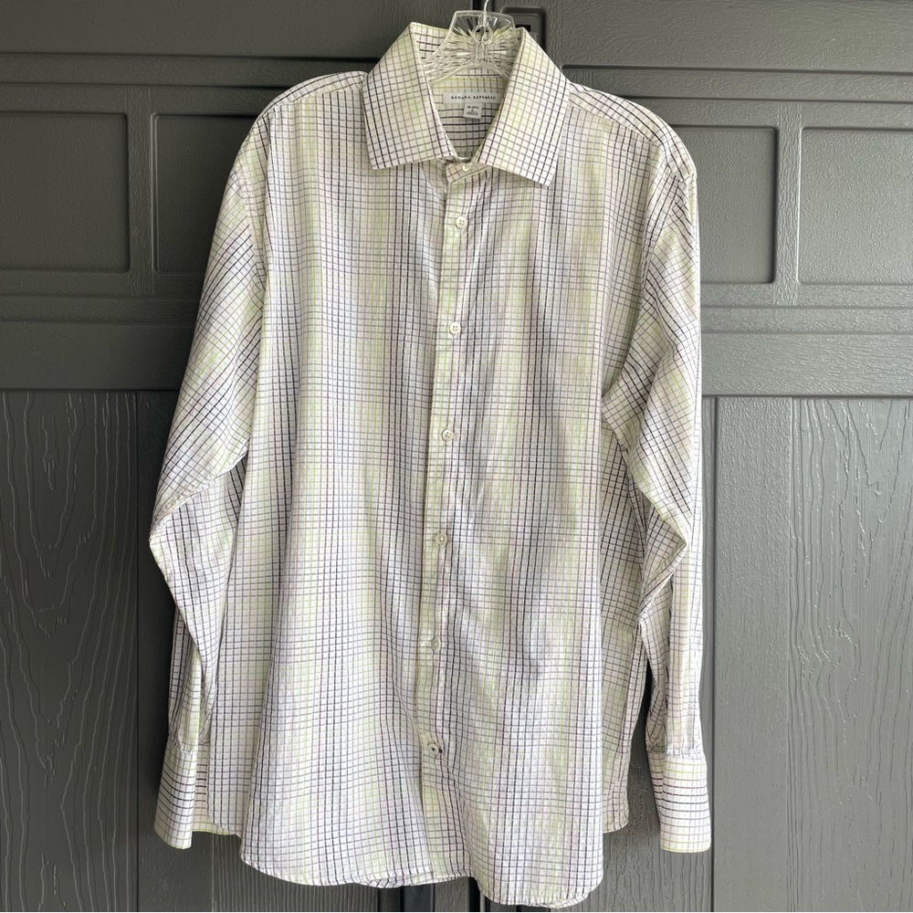 Banana Republic mens dress shirt white check EUC large